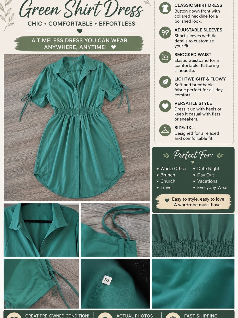 SHEIN Teal Green Button-Down Shirt Dress